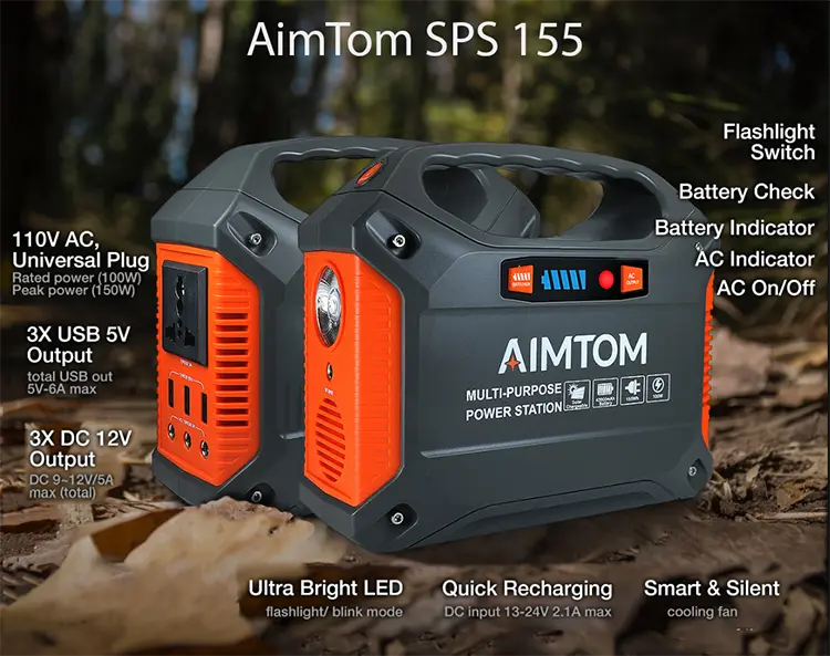 image showing the Aimtom SPS 155 portable power station features