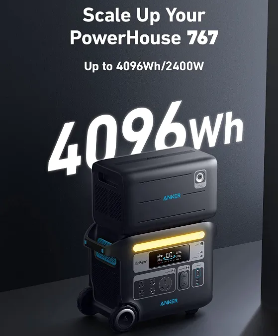 anker powerhouse 767 expansion battery attached