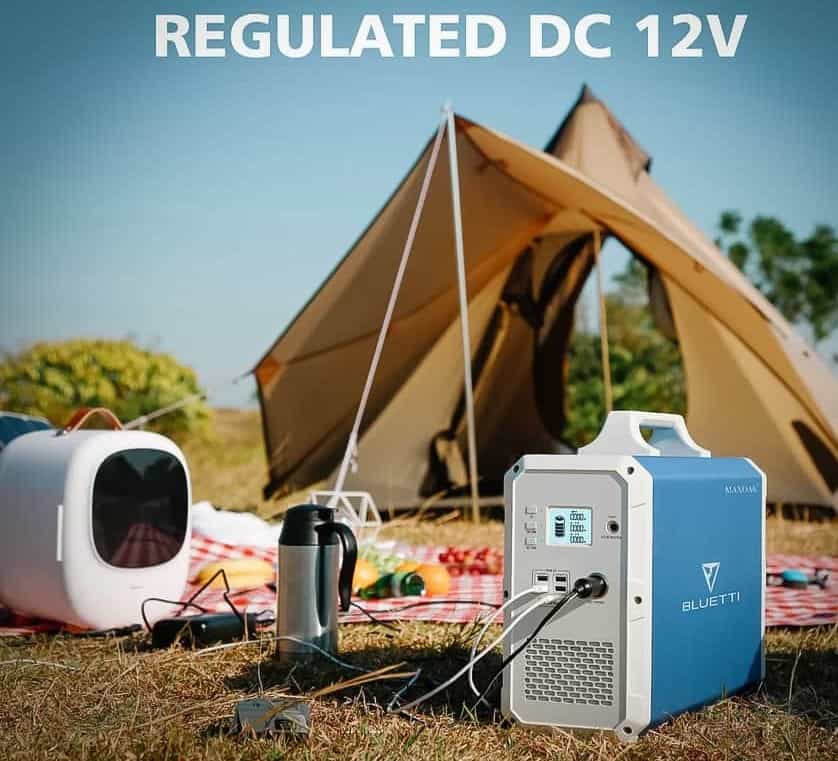 Image of the Bluetti EB240 portable power station and its Regulated 12v Dc