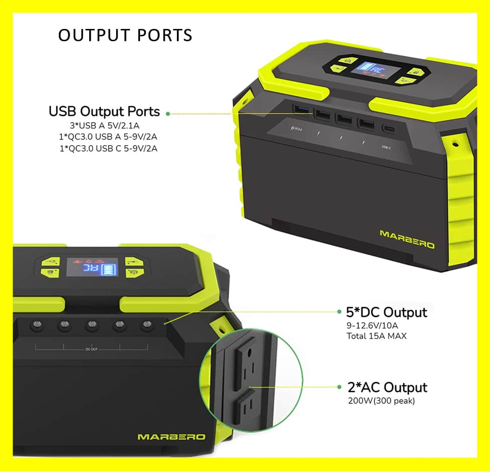 image showing the output ports of the marbero m440 portable power station