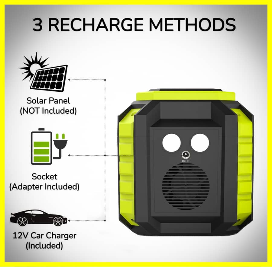 image showing the 3 ways to charge the Marbero m440 portable power station